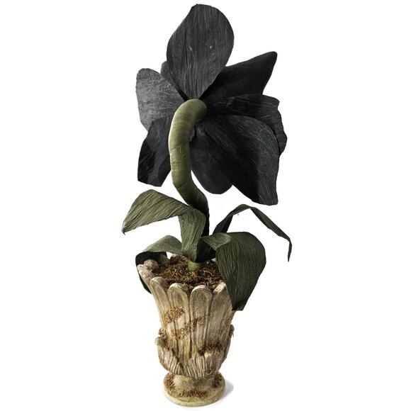 Bethany Lowe Scaredy Cat Orchid Halloween Black Paper Mache Flower Urn 18" Rare - Picture 9 of 10